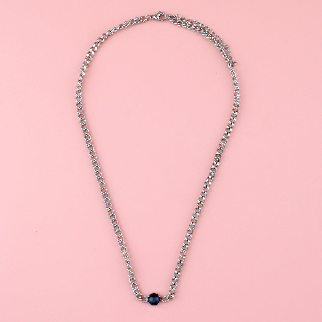 Stainless steel chain with a blue stone bead