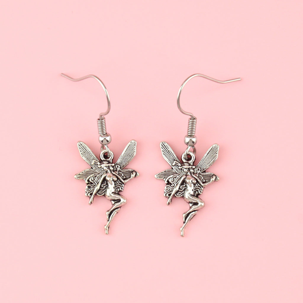 Zinc alloy fairy charms on stainless steel earwires