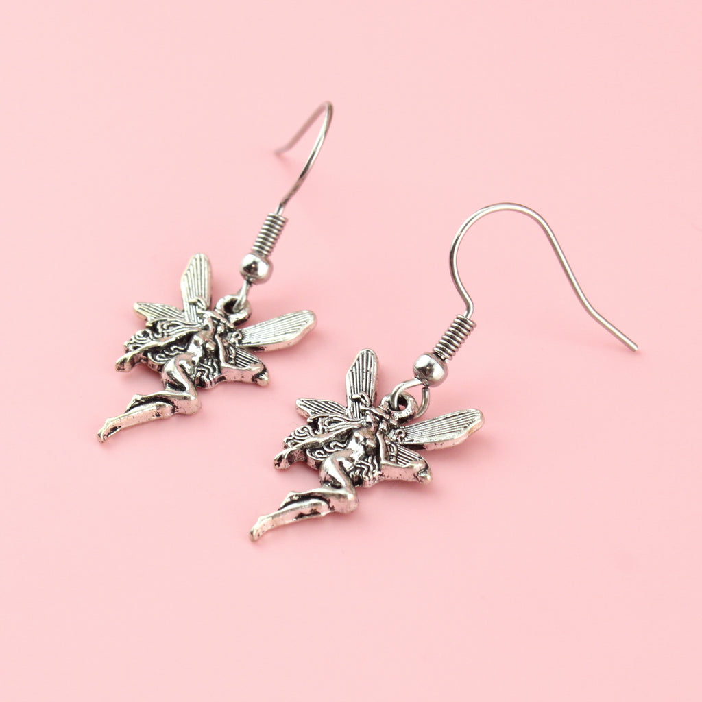 Zinc alloy fairy charms on stainless steel earwires