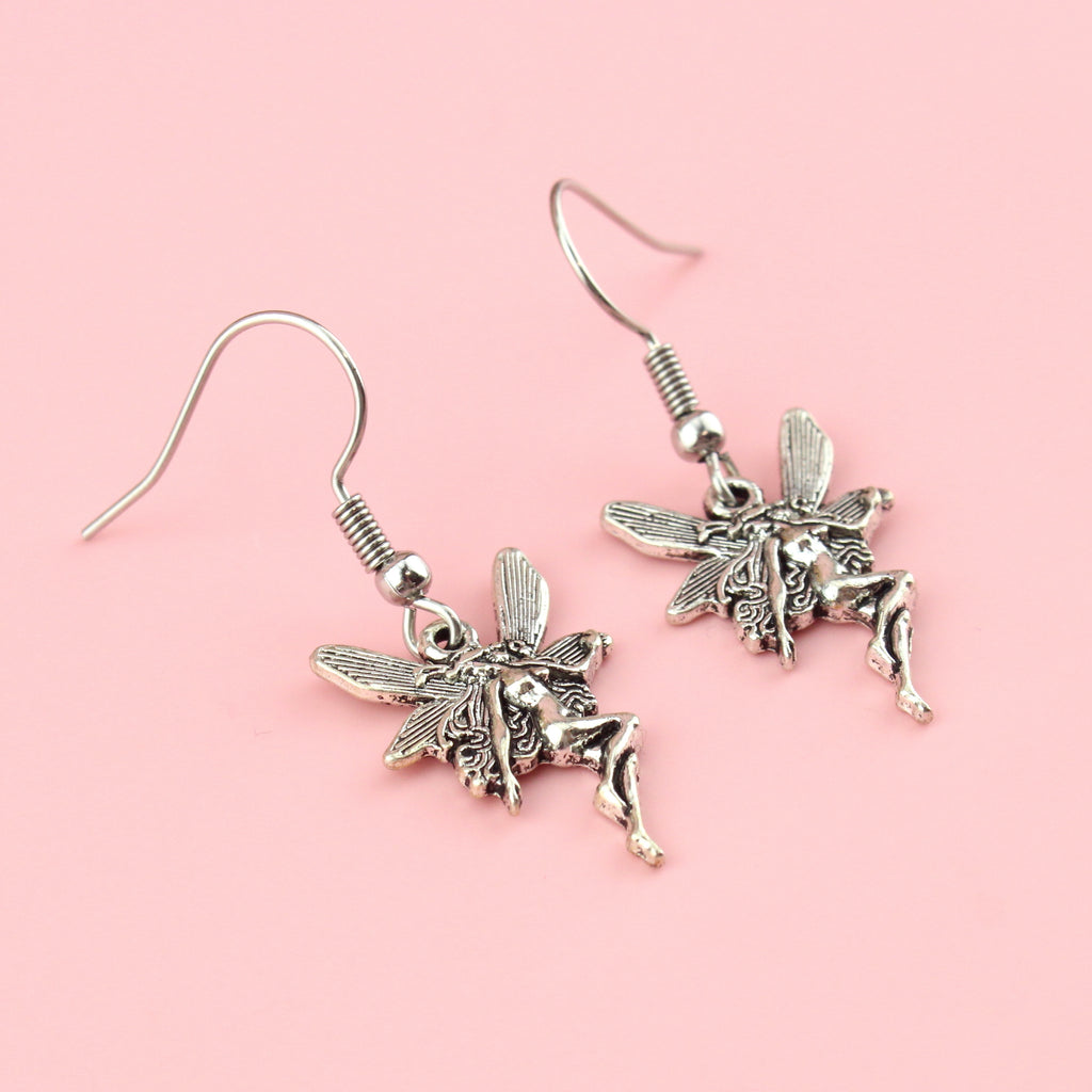 Zinc alloy fairy charms on stainless steel earwires