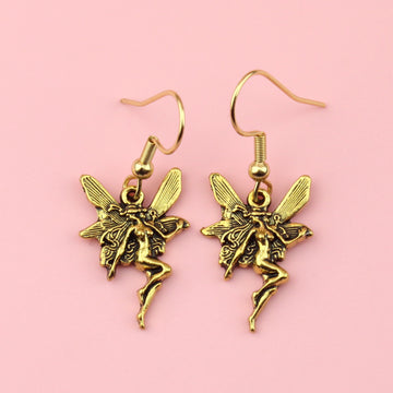 Naked gold fairy charms on gold plated stainless steel earwires