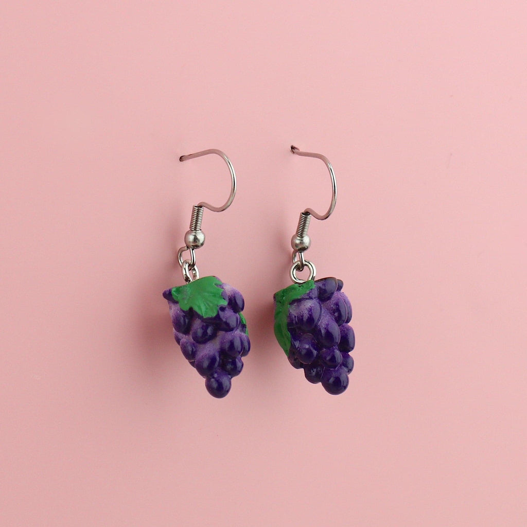 A bunch of grapes on stainless steel earwires