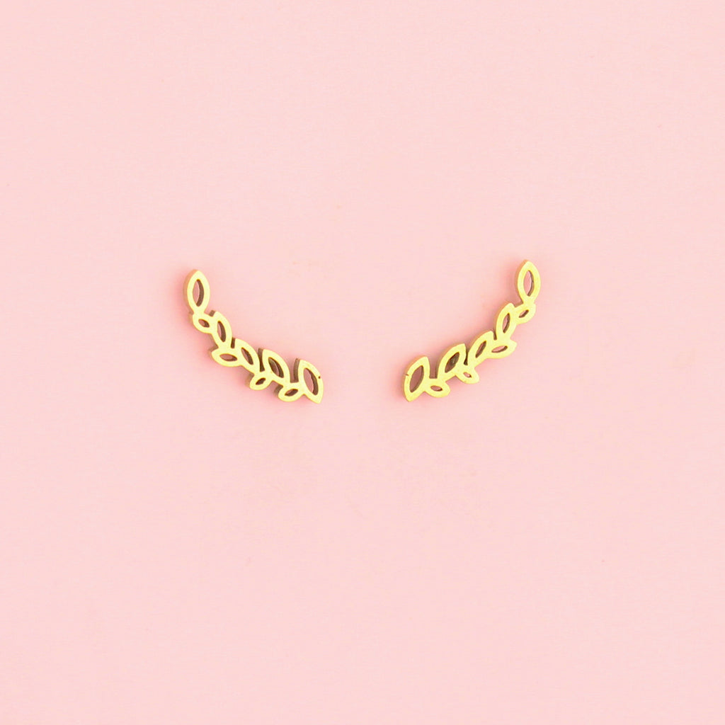 Fern Stud Earrings (Gold Plated) - Sour Cherry