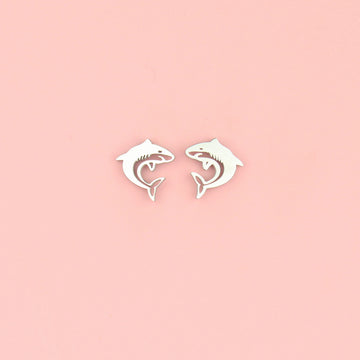 Stainless steel cut out shark stud earrings