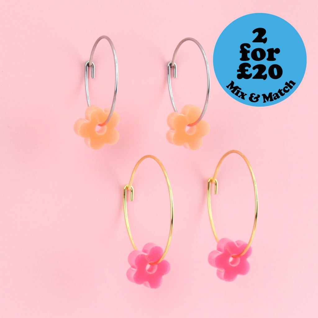 Fruit Salad Flower Power Hoop Earring Set - Sour Cherry