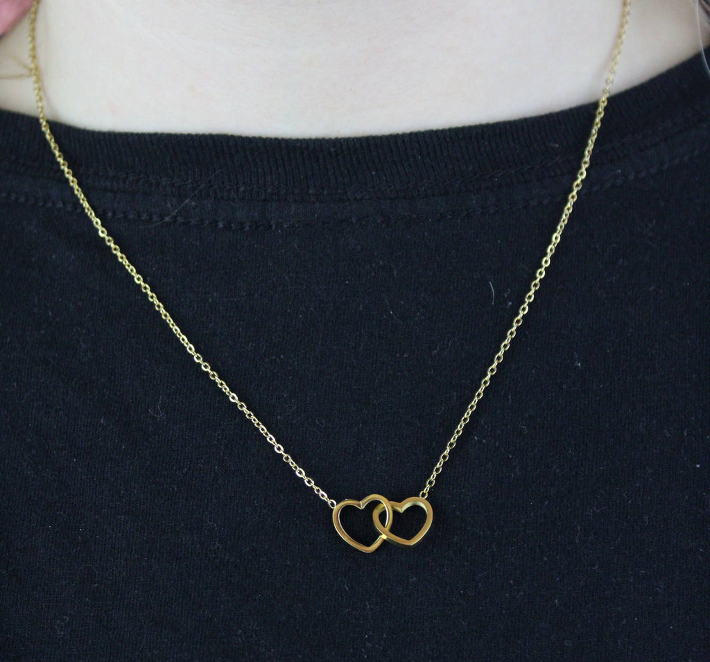 Double Heart Necklace (Gold Plated) - Sour Cherry