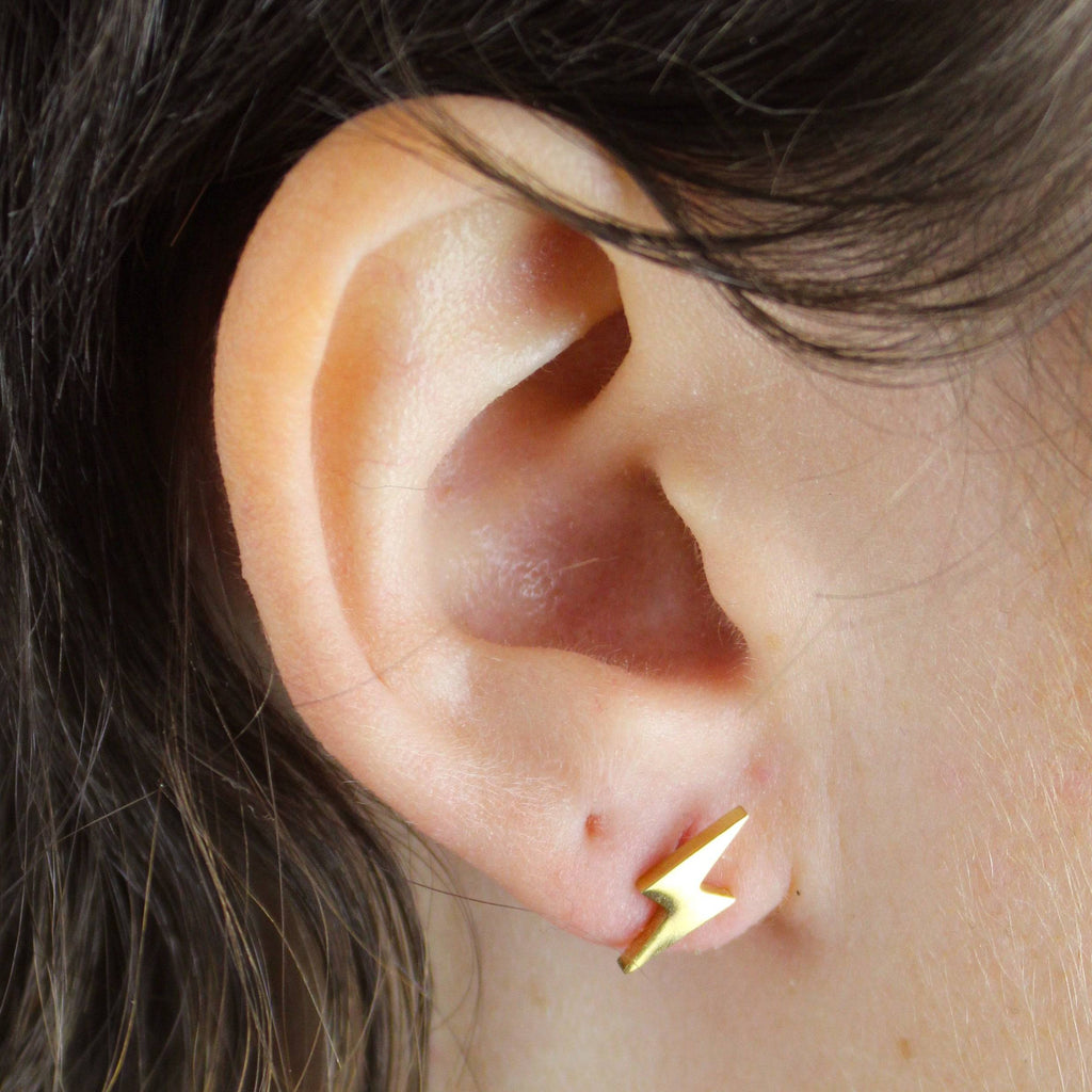 Lightning Stud Earrings (Gold Plated) - Sour Cherry
