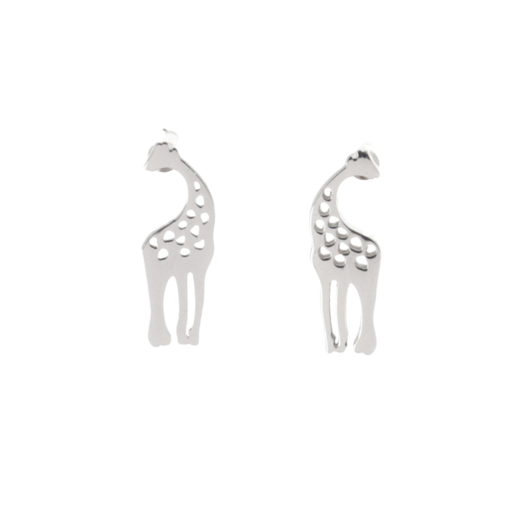 Stainless steel stud earrings in the shape of a giraffe 