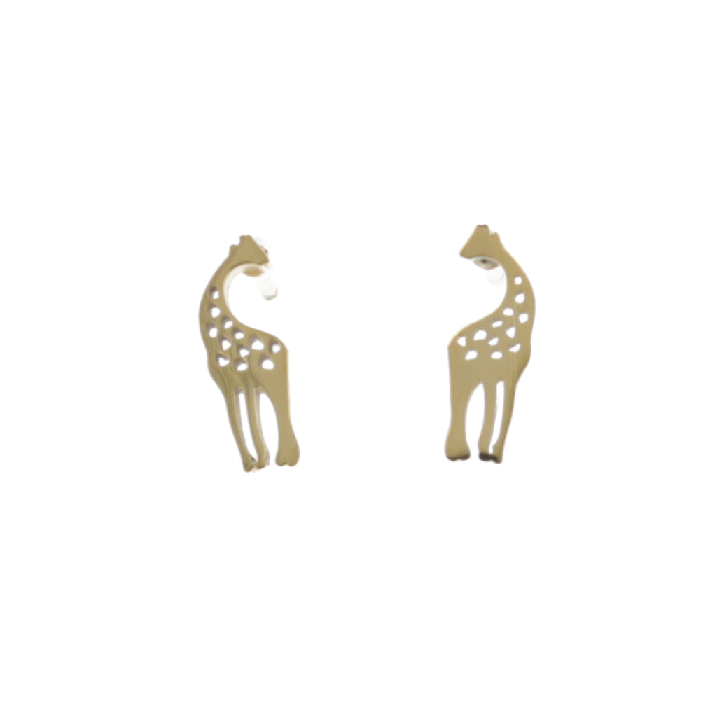 Gold plated stainless steel studs in the shape of a giraffe