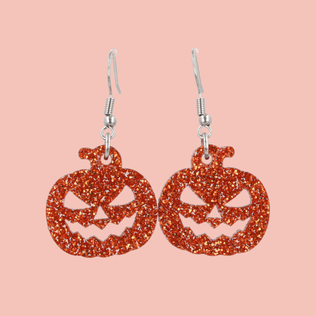 Glitter Orange Pumpkin Spice Earrings - Sour Cherry