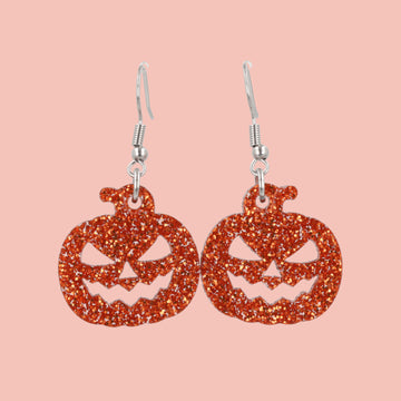 Glitter Orange Pumpkin Spice Earrings - Sour Cherry