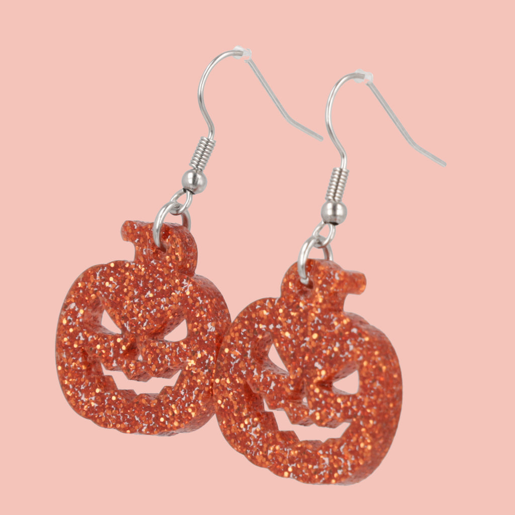 Glitter Orange Pumpkin Spice Earrings - Sour Cherry