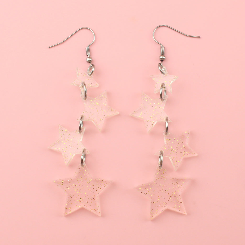 Gold Fleck Cascading Star Drop Earrings - Sour Cherry