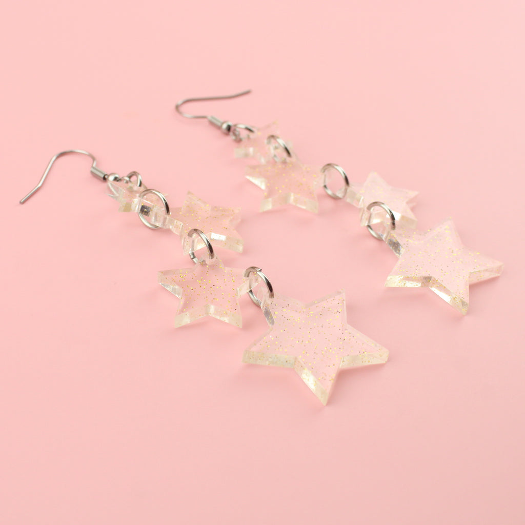 Gold Fleck Cascading Star Drop Earrings - Sour Cherry