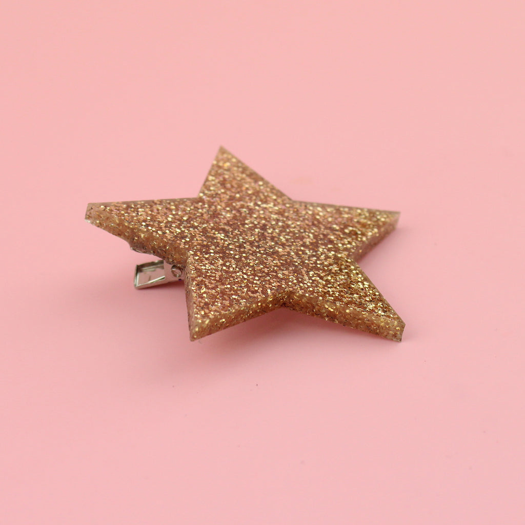 Gold Glitter Single Star Hair Clip - Sour Cherry