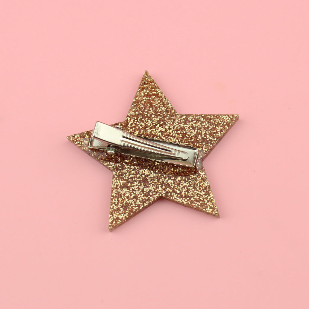 Gold Glitter Single Star Hair Clip - Sour Cherry