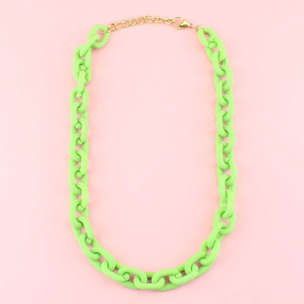 Green acrylic chunky oval link necklace with gold plated stainless steel fittings