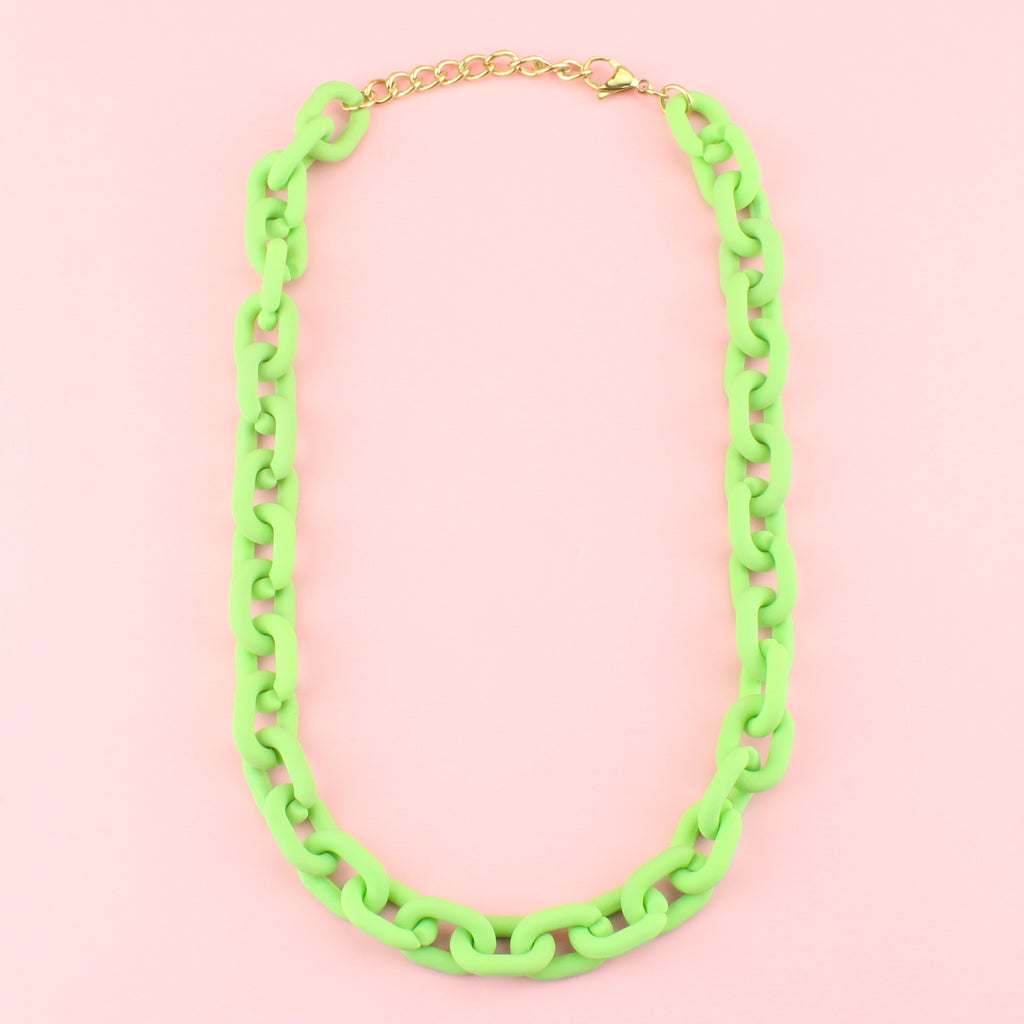 Green acrylic chunky oval link necklace with gold plated stainless steel fittings