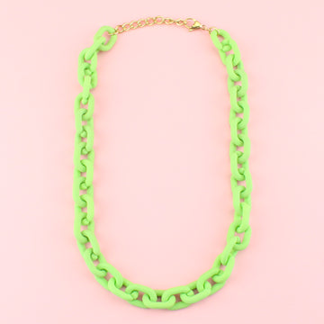 Green acrylic chunky oval link necklace with gold plated stainless steel fittings