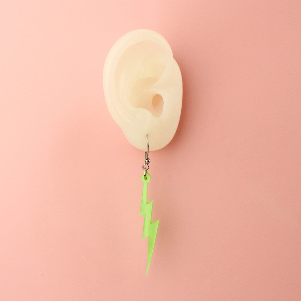 Green Marble Lightning Bolt Earrings - Sour Cherry