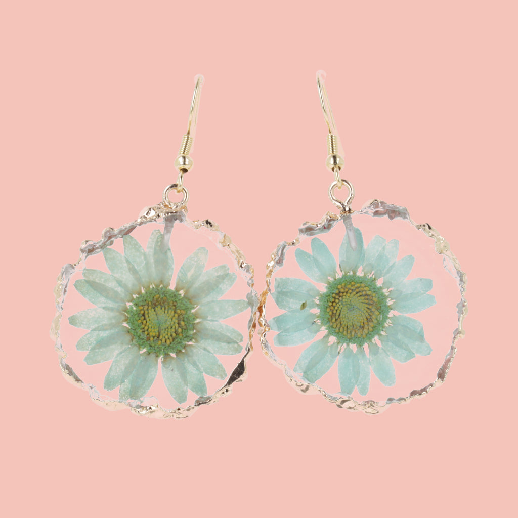Green Pressed Flower Earrings - Sour Cherry