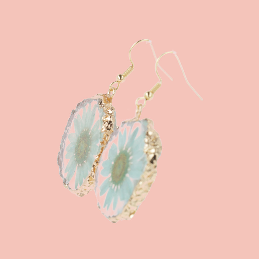 Green Pressed Flower Earrings - Sour Cherry