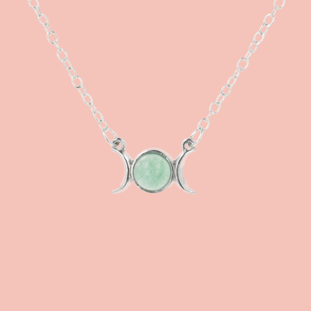Green Aventurine Moon Necklace - Sour Cherry