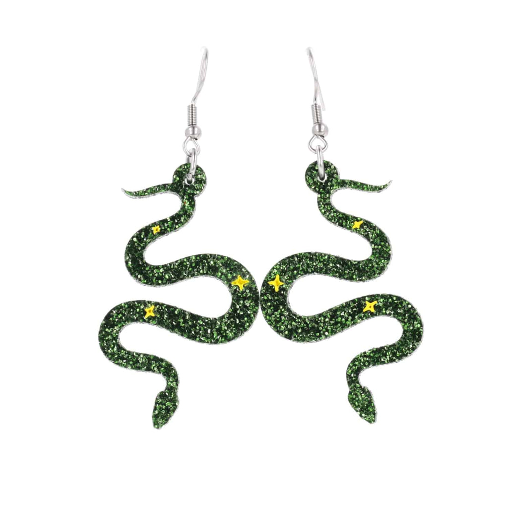 Green Glitter Medusa Snake Earrings - Sour Cherry