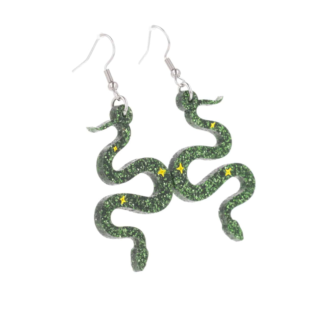 Green Glitter Medusa Snake Earrings - Sour Cherry