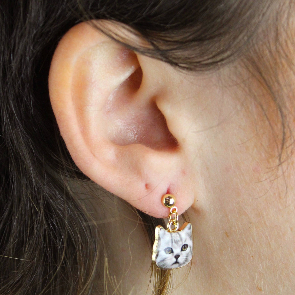 Grey Tabby Cat Earrings - Sour Cherry