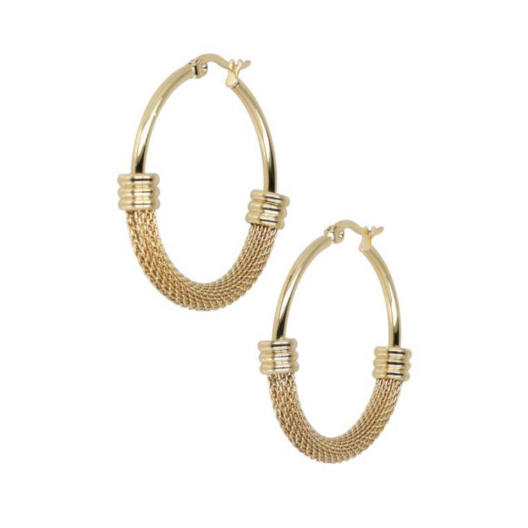 Half Chain Detail Hoop Earrings (Gold Plated) - Sour Cherry