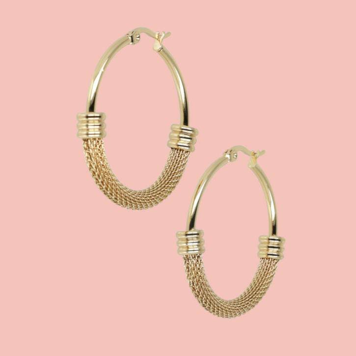 Half Chain Detail Hoop Earrings (Gold Plated) - Sour Cherry
