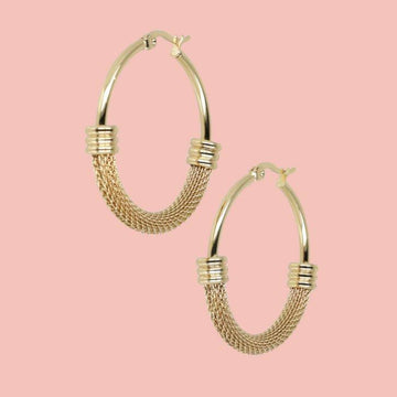 Half Chain Detail Hoop Earrings (Gold Plated) - Sour Cherry