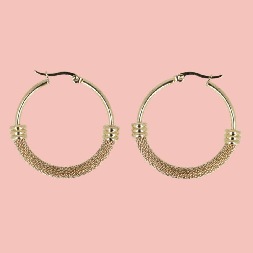 Half Chain Detail Hoop Earrings (Gold Plated) - Sour Cherry