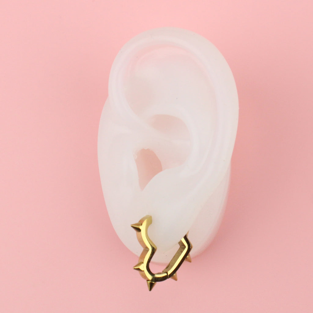 Ear wearing Heart Spike Huggie Hoop Earrings (Gold Plated)