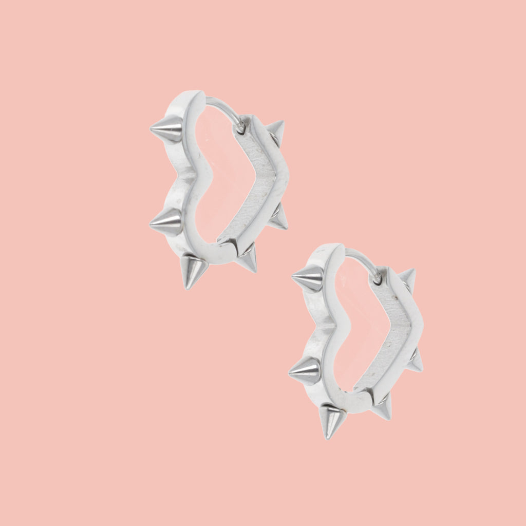 Heart Spike Huggie Hoop Earrings - Sour Cherry
