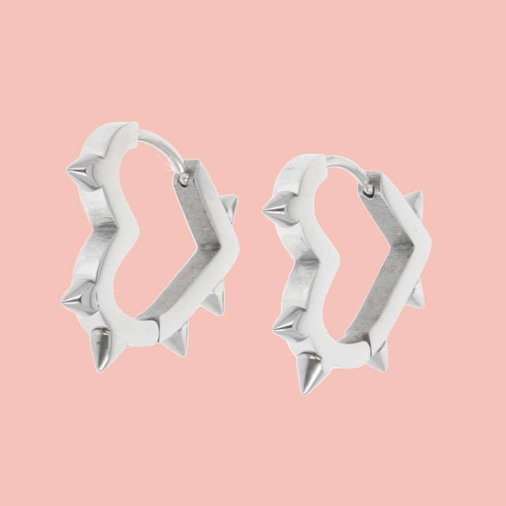 Heart Spike Huggie Hoop Earrings - Sour Cherry