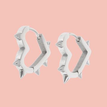 Heart Spike Huggie Hoop Earrings - Sour Cherry