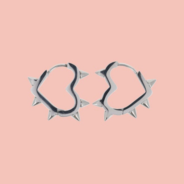 Heart Spike Huggie Hoop Earrings - Sour Cherry