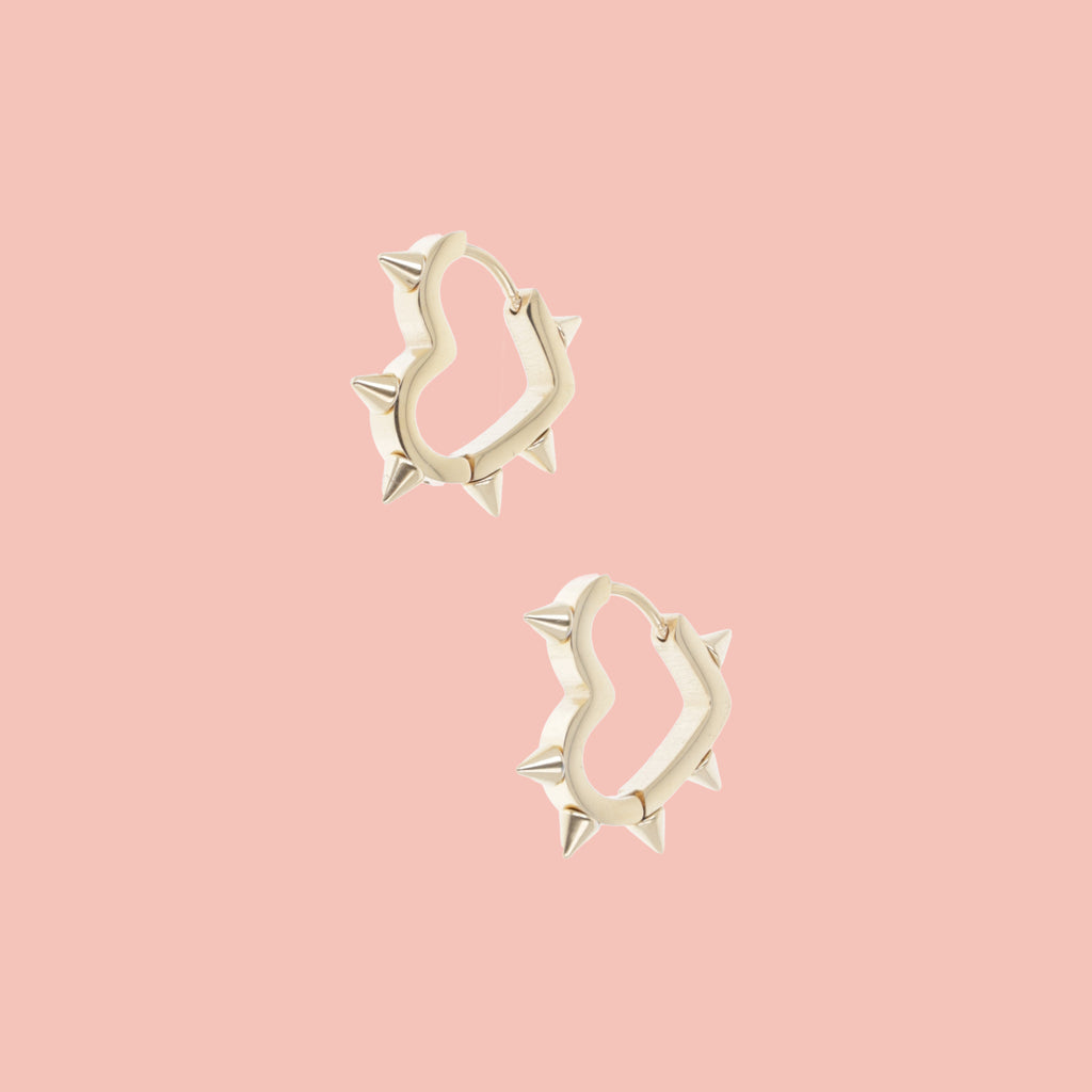 Heart Spike Huggie Hoop Earrings (Gold Plated) - Sour Cherry