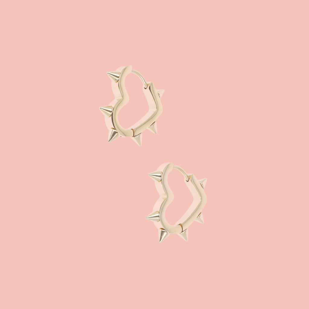 Heart Spike Huggie Hoop Earrings (Gold Plated) - Sour Cherry