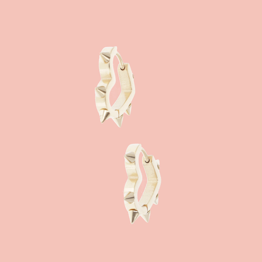 Heart Spike Huggie Hoop Earrings (Gold Plated) - Sour Cherry