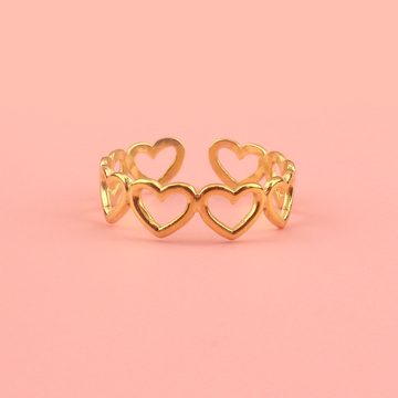 Gold plated stainless steel ring made up of gold cut out hearts
