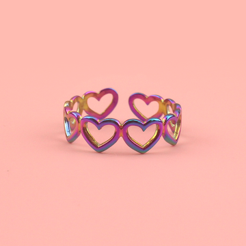 Stainless steel ring made up of rainbow hearts