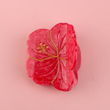 Pink hibiscus flower claw clip 