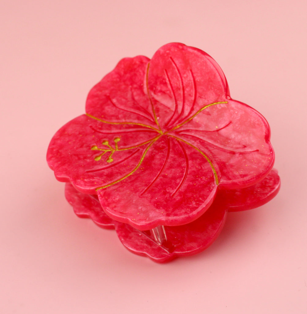 Pink hibiscus flower claw clip