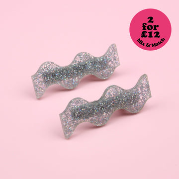 Holographic Glitter Wavy Hair Clips - Sour Cherry