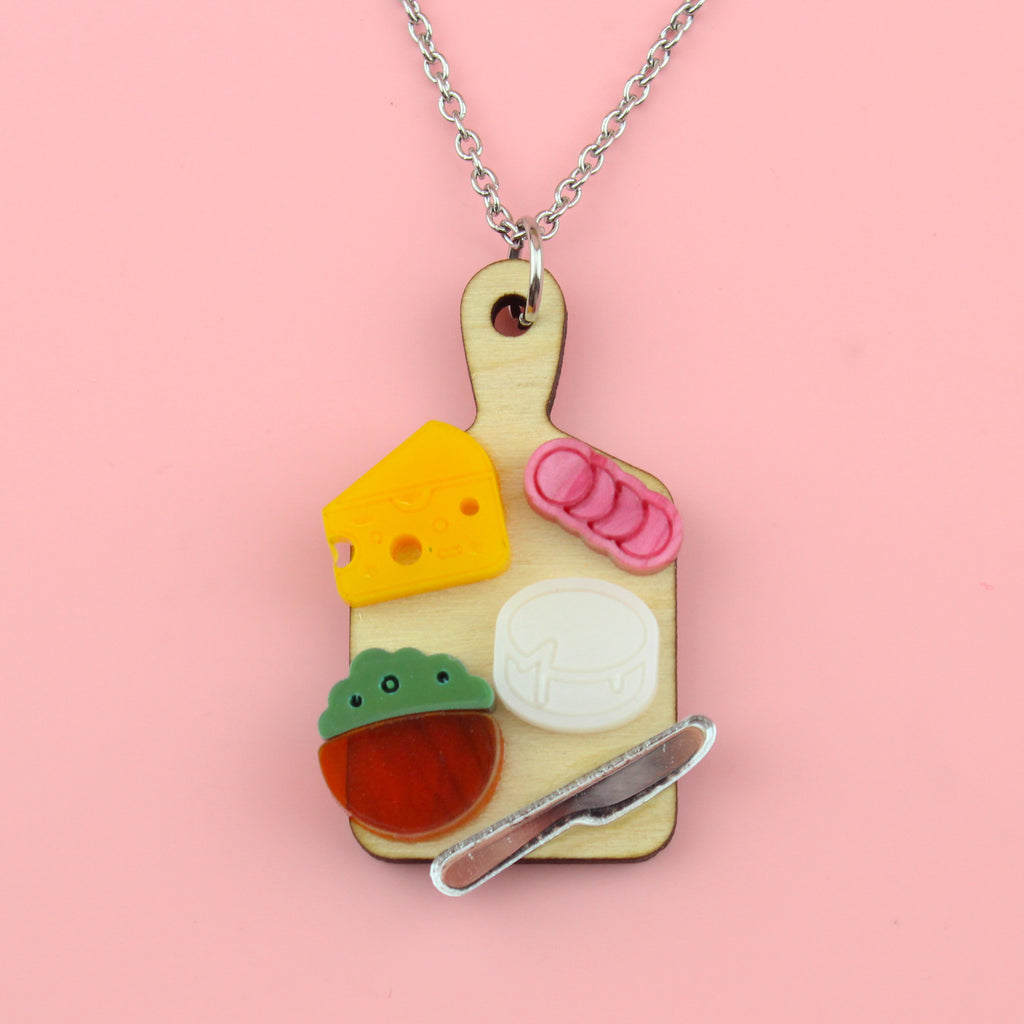 Holy Cheeses Charcuterie Board Necklace - Sour Cherry