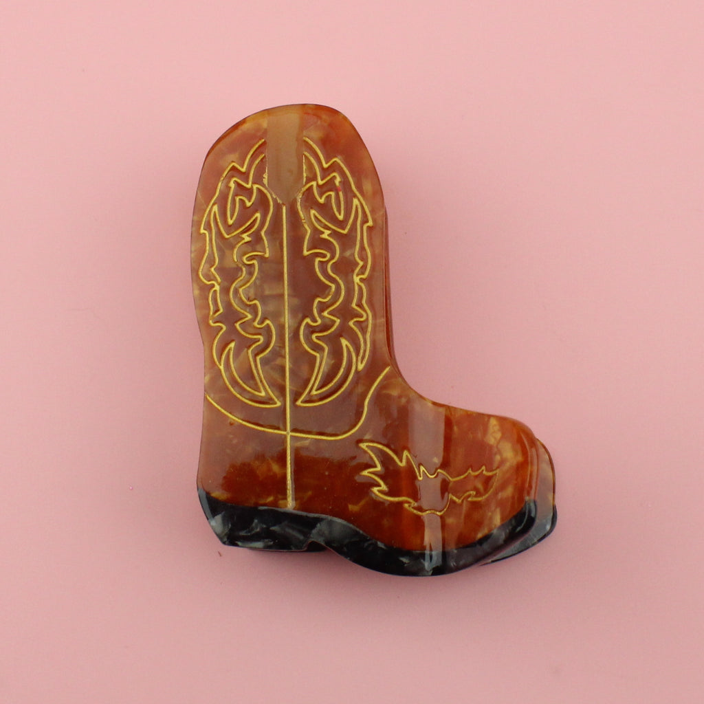 3D Claw Clip in the shape of a brown cowboy boot