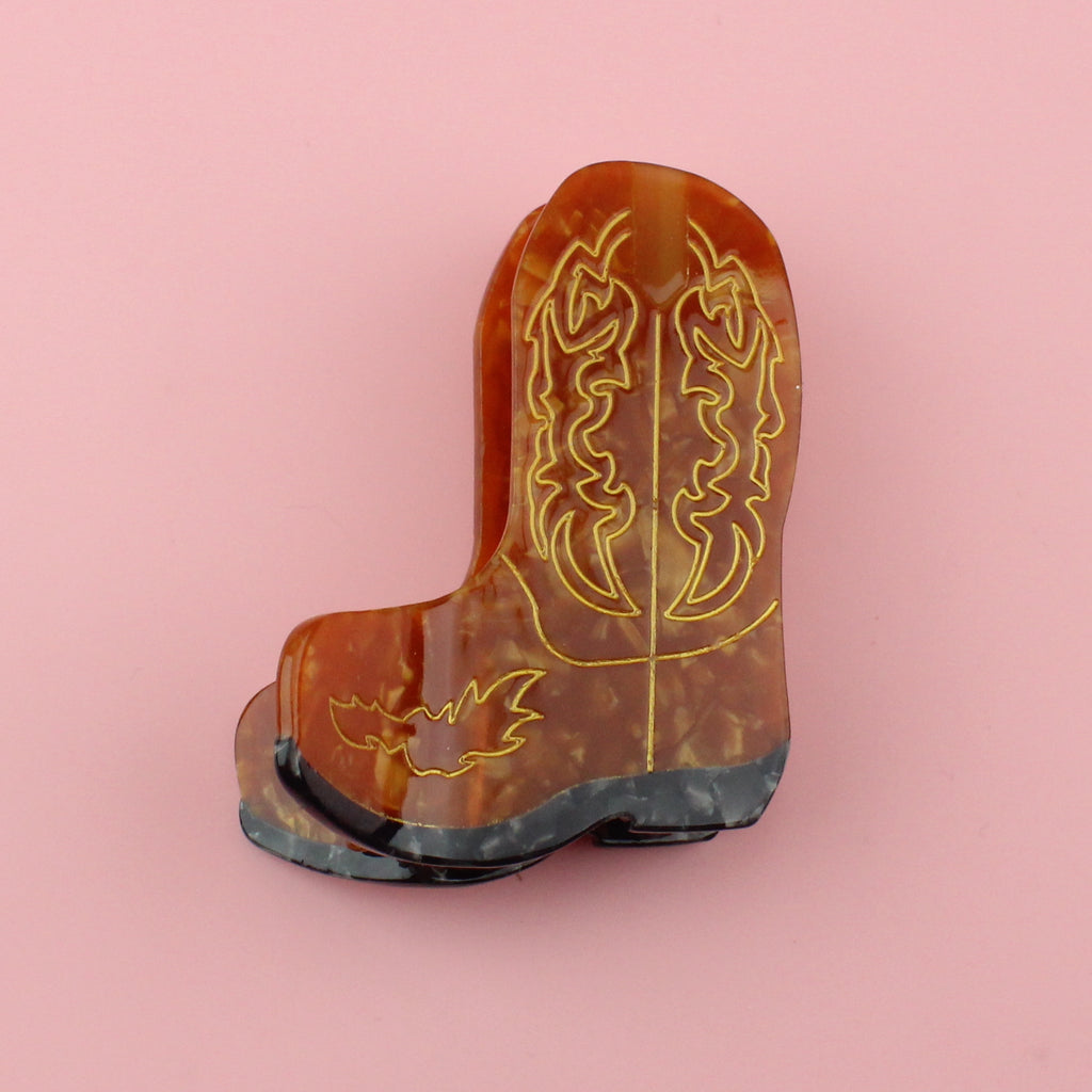 3D Claw Clip in the shape of a brown cowboy boot
